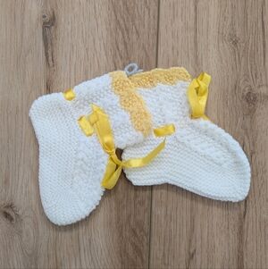 Knit Baby Booties In White & Yellow
